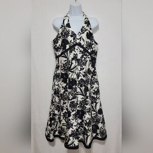 Women's Ann Taylor Floral Silk Halter Dress, Black/White, Size 12, NWT